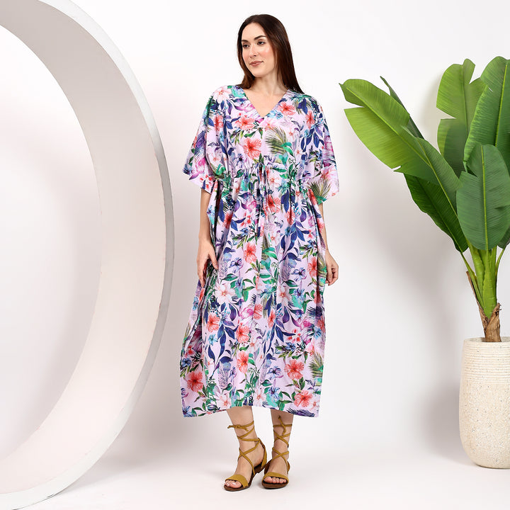 Indian floral print lounge kaftan dress for women