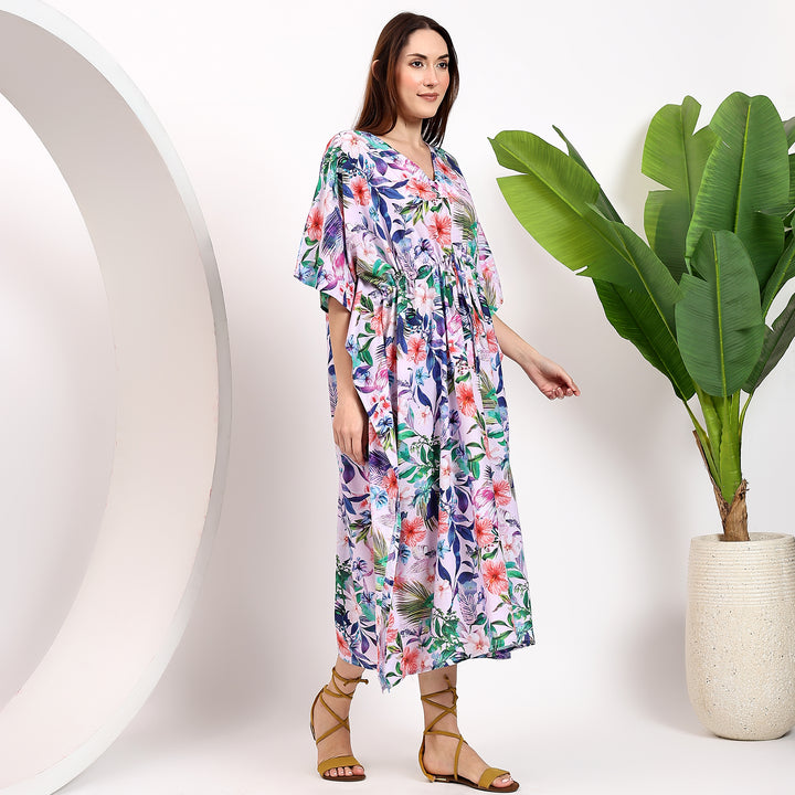 Boho floral kaftan – cotton block print dress