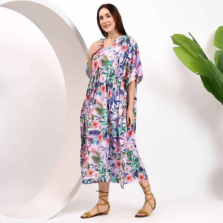 Indian Floral Print Cotton Caftan – Block Print Kaftan Dress for women
