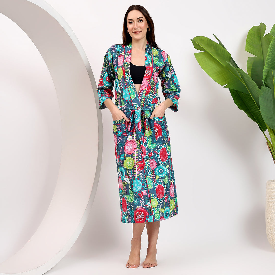 Indian Tropical Print Kimonos & Cotton Robe Dressing Gown