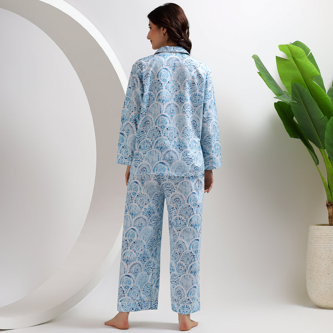 Women’s indigo print pajamas – Indian block print cotton PJ set