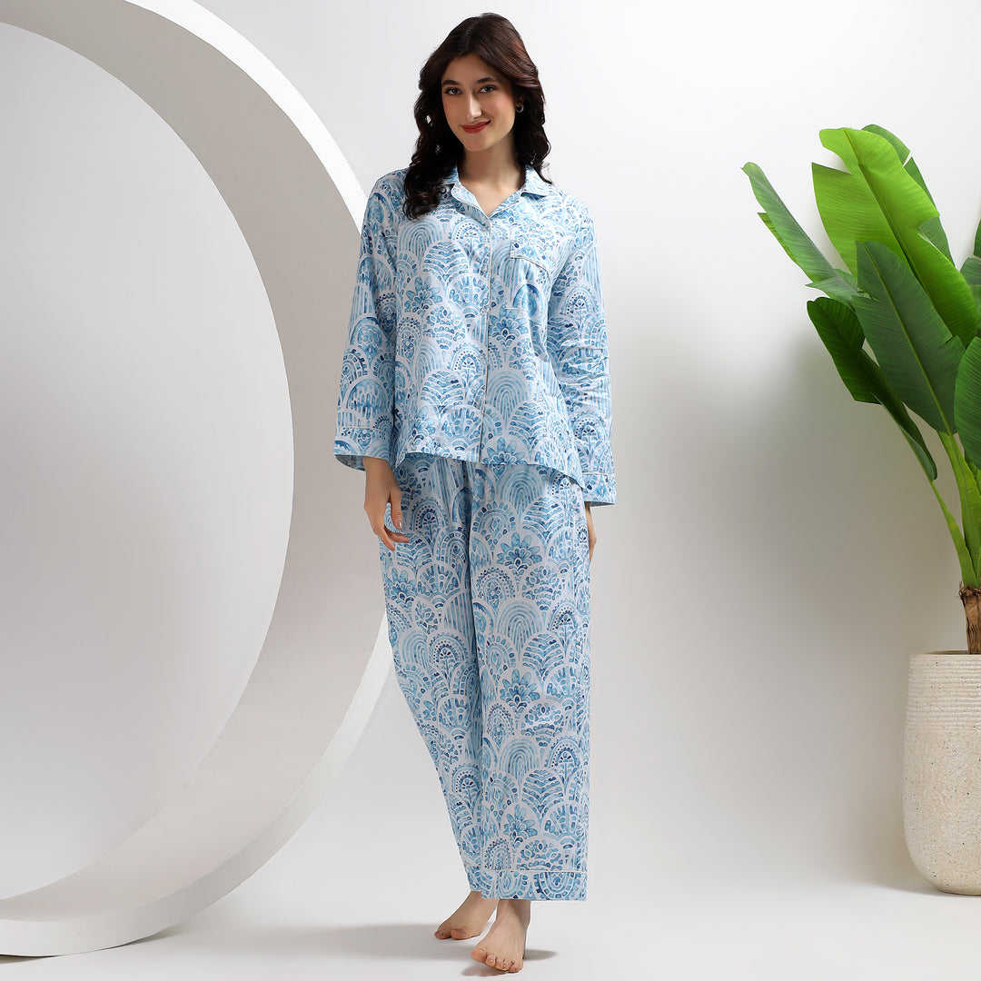 Handmade Indian block print pajamas – indigo cotton PJ set for women