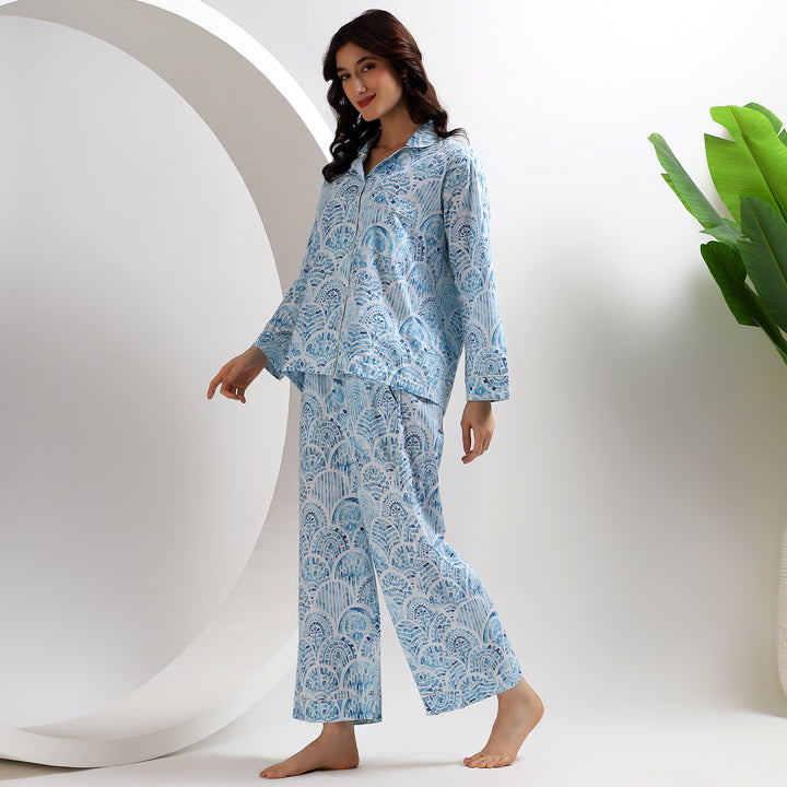Indigo cotton pajamas – Indian block print PJ set for women