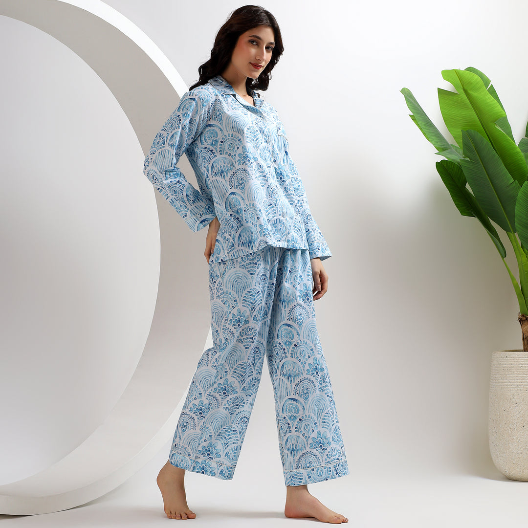 Indigo block print cotton pajama set – women’s Indian PJs