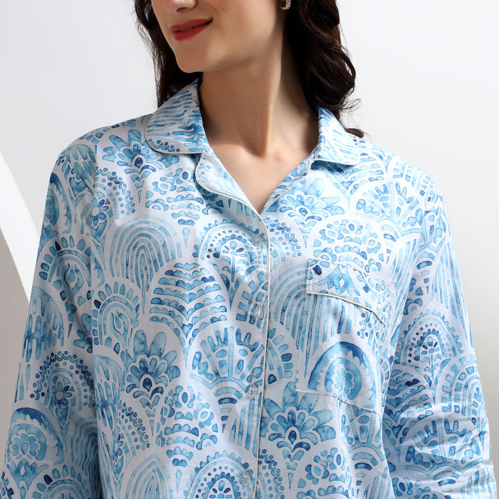 Indian block print cotton pajamas – indigo print PJ set for women