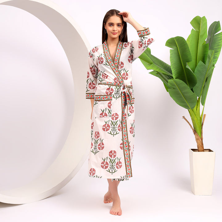 Hand Block Printed Floral Cotton Kimonos | Women’s Robes