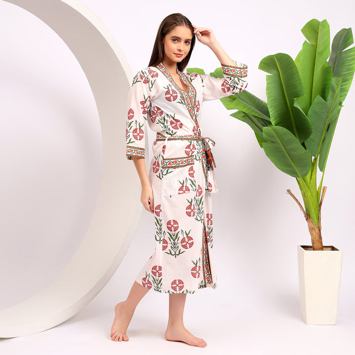 Hand Block Printed Floral Cotton Kimonos | Women’s Robes