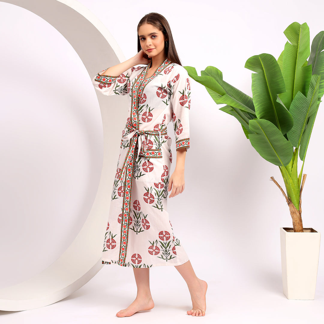 Designer Cotton Kimonos | Border Printed Robes for Women