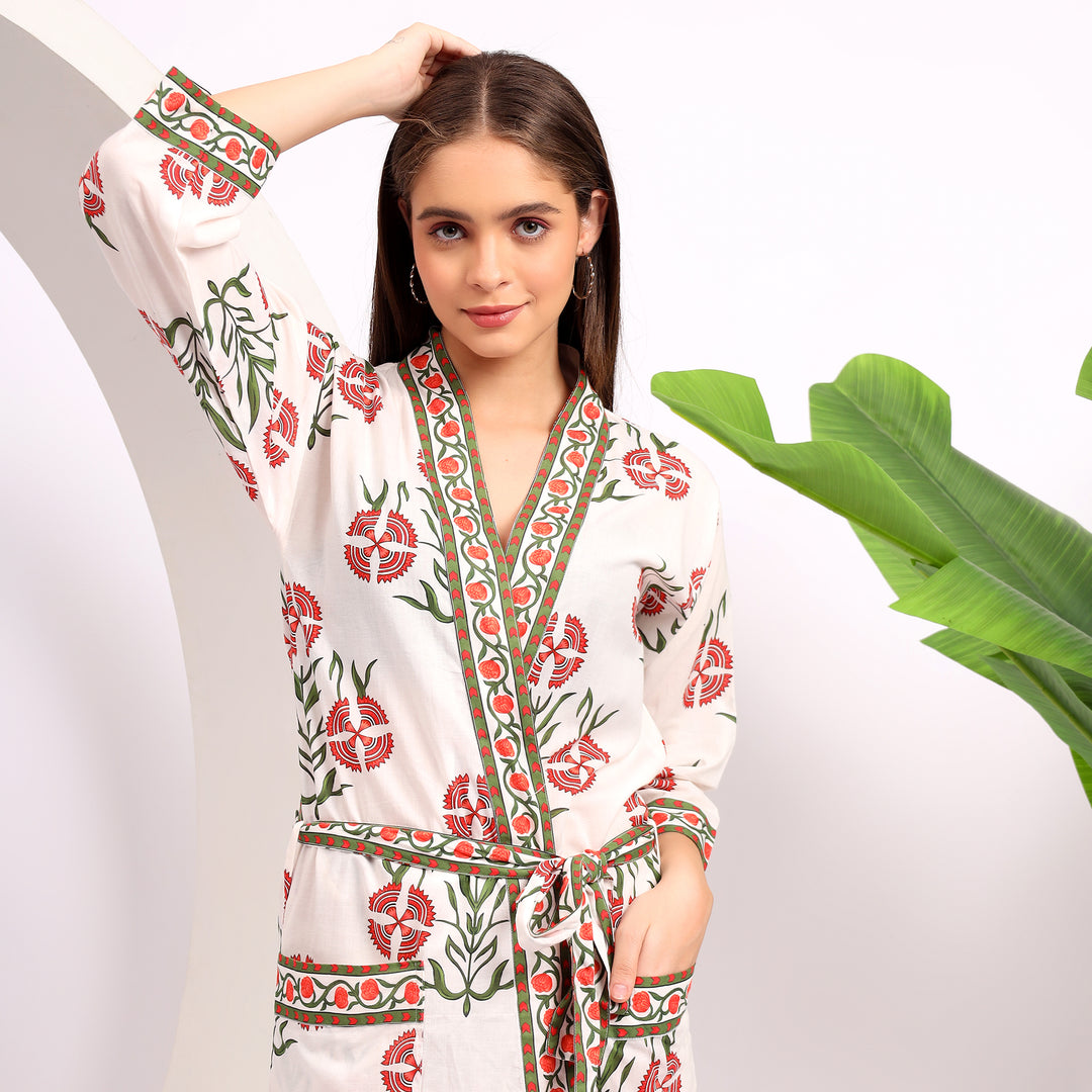 Hand Block Printed Floral Cotton Kimonos | Women’s Robes