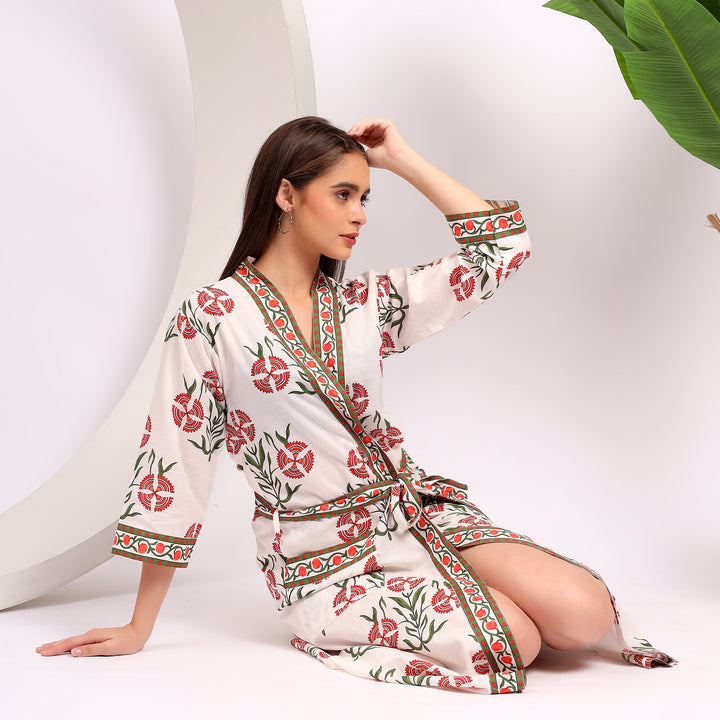 Hand Block Printed Floral Cotton Kimonos | Women’s Robes