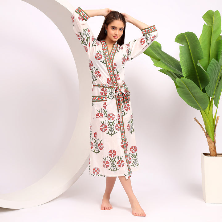 Hand Block Printed Floral Cotton Kimonos | Women’s Robes