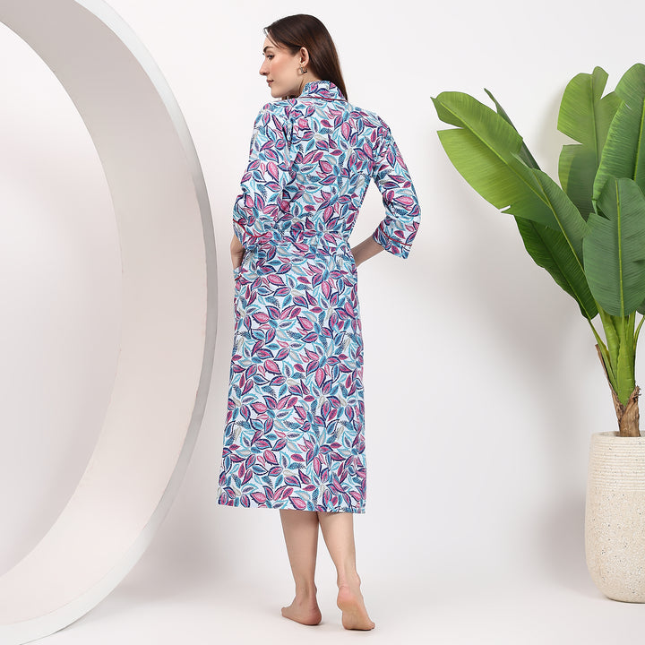 Soft cotton robe – floral block print kimono bathrobe for women