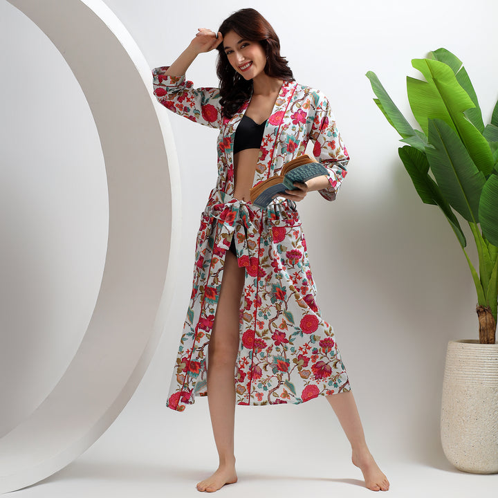 Block Print Floral Bathrobe & Japanese Cotton Kimono Robes
