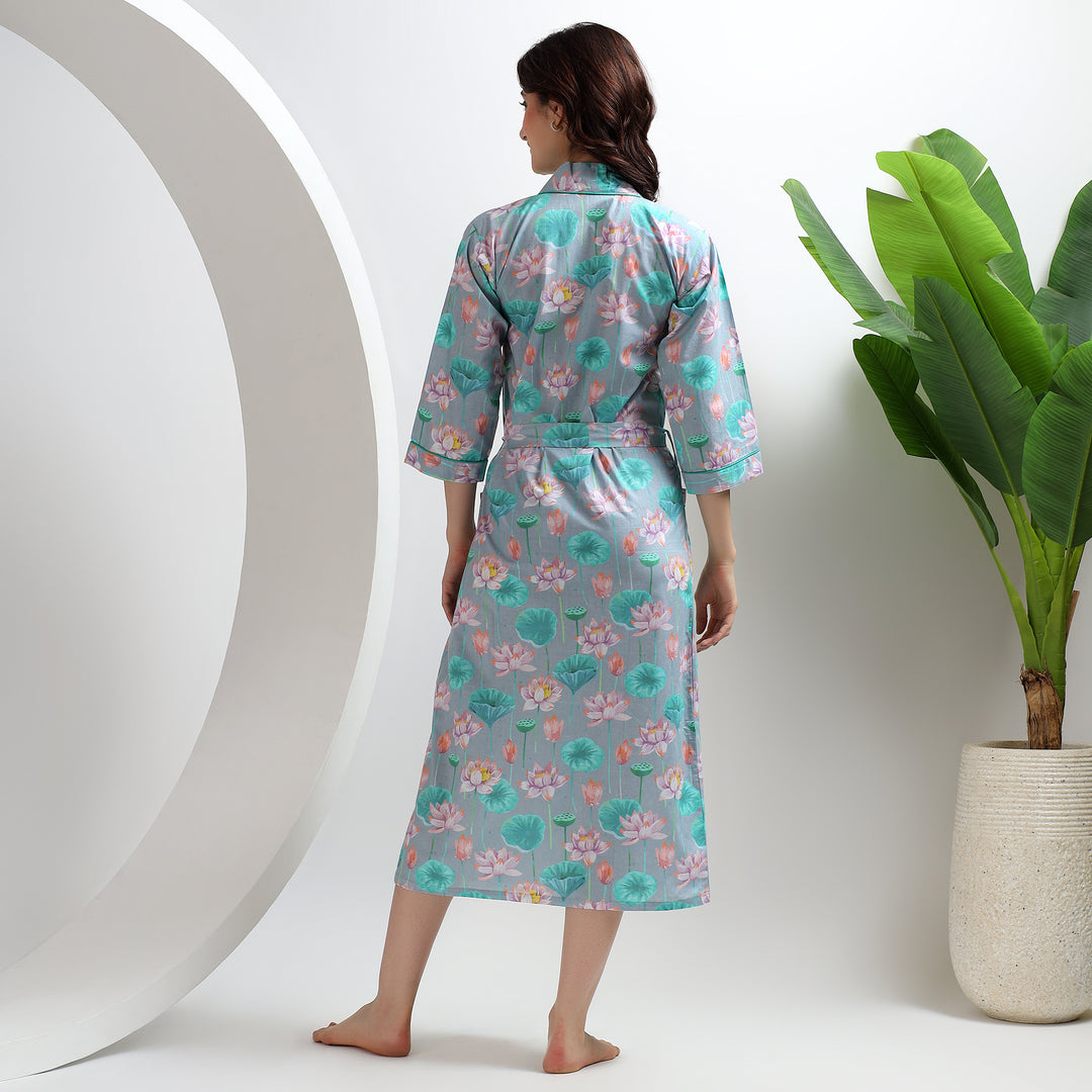 Handmade cotton robe – Indian floral block print kimono for women