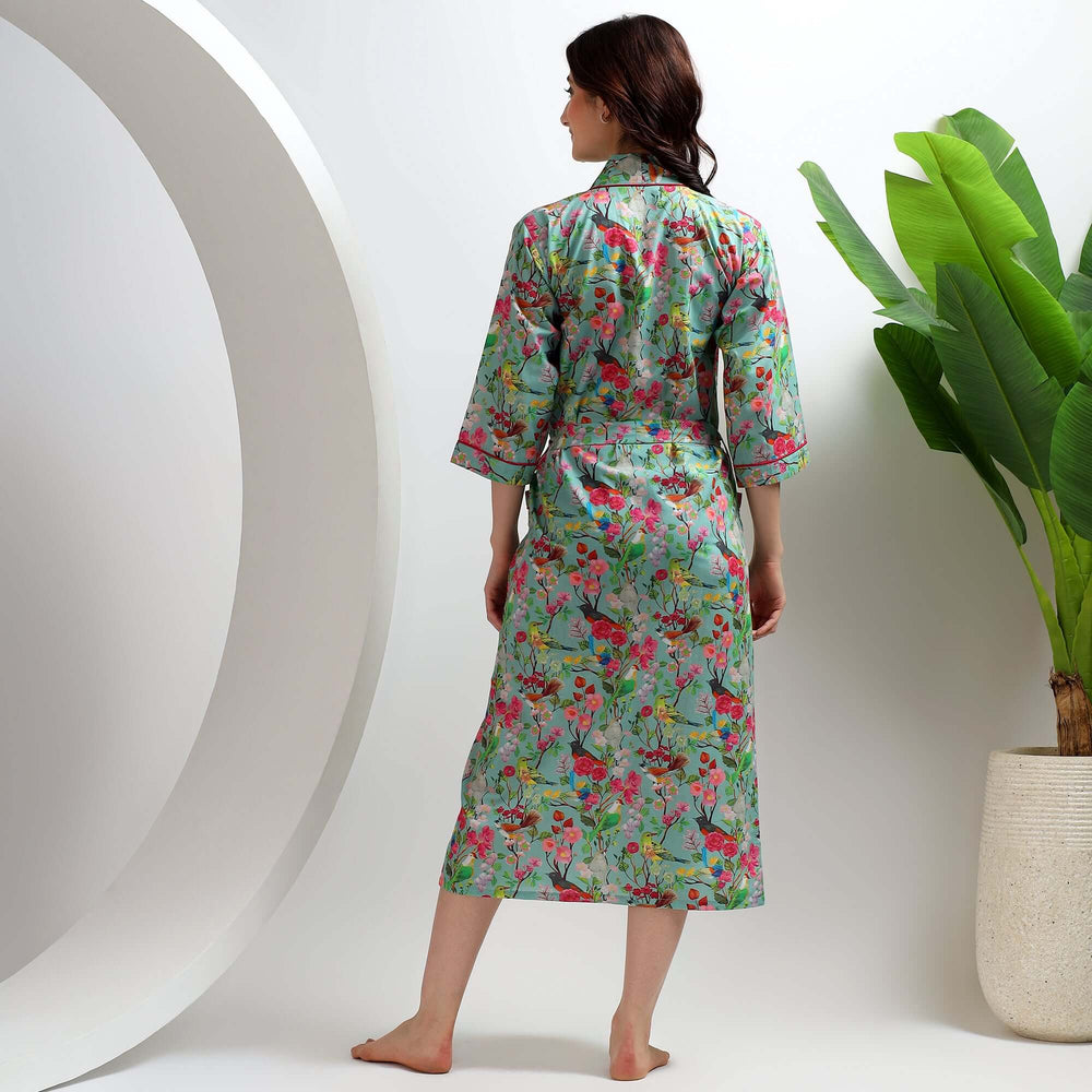 Tropical print bathrobe – Japanese style kimono robe for women
