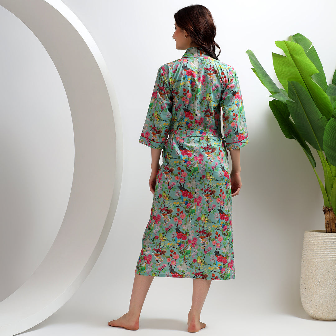 Tropical print bathrobe – Japanese style kimono robe for women