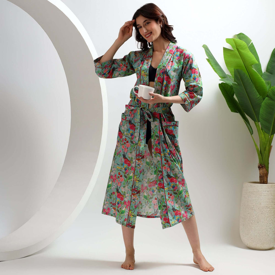 Floral Kimono & Dressing Gown – Block Print Cotton Bathrobe 3XL