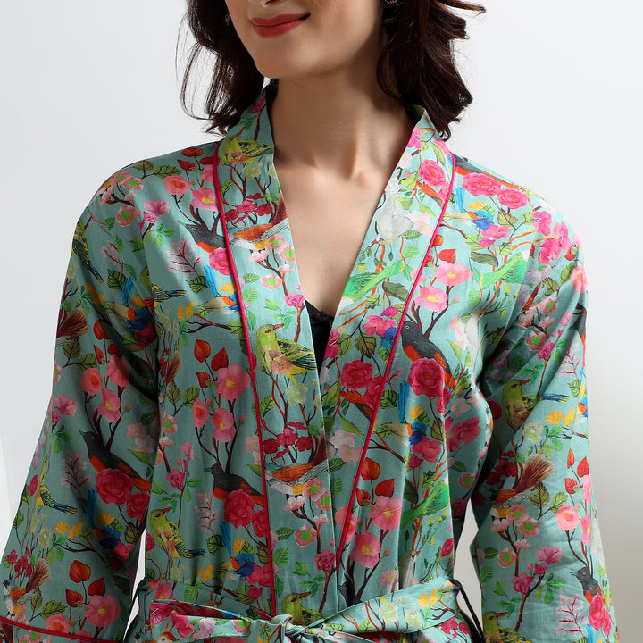 Floral Kimono & Dressing Gown – Block Print Cotton Bathrobe