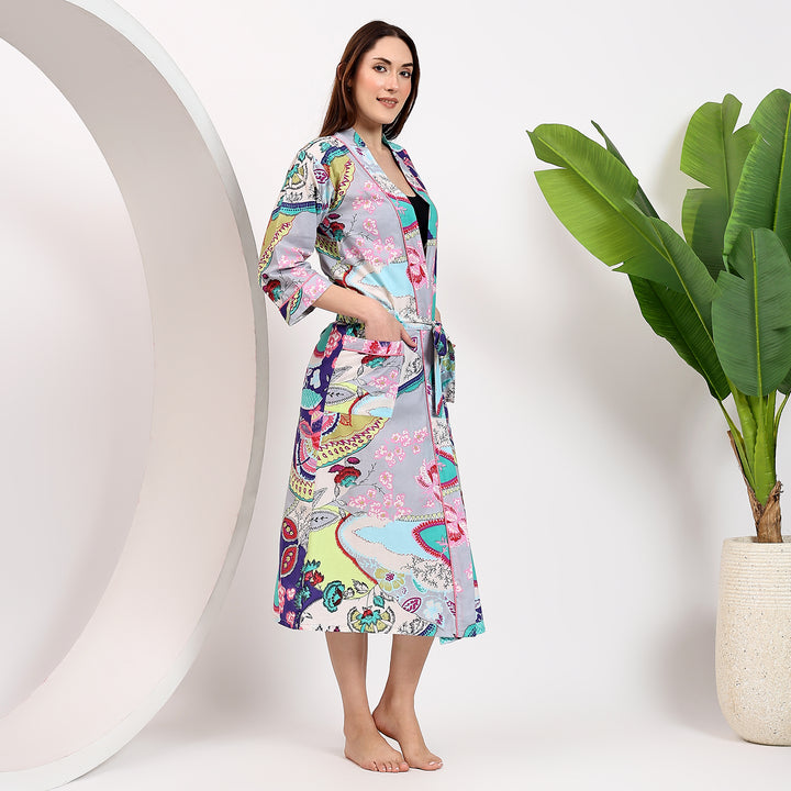 Cotton kimono bathrobe – Indian block print women’s dressing gown