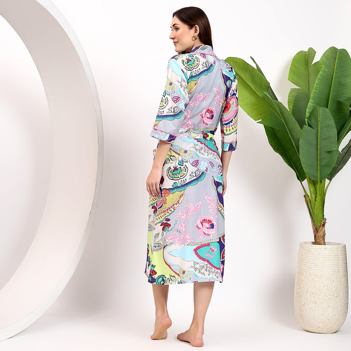 Handmade Indian block printed cotton robe – lightweight kimono style