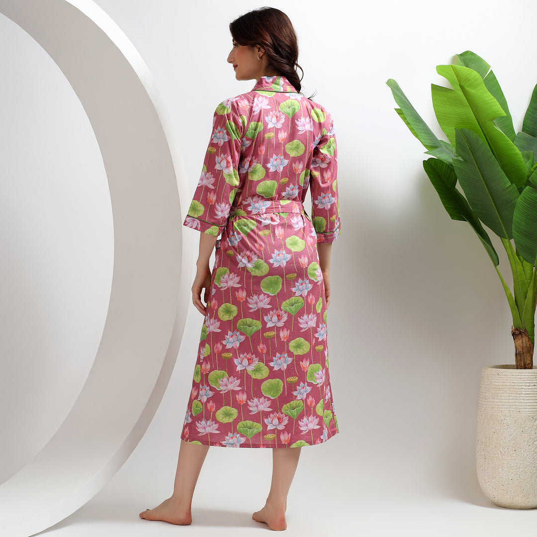 Handmade floral cotton robe – block print kimono dressing gown