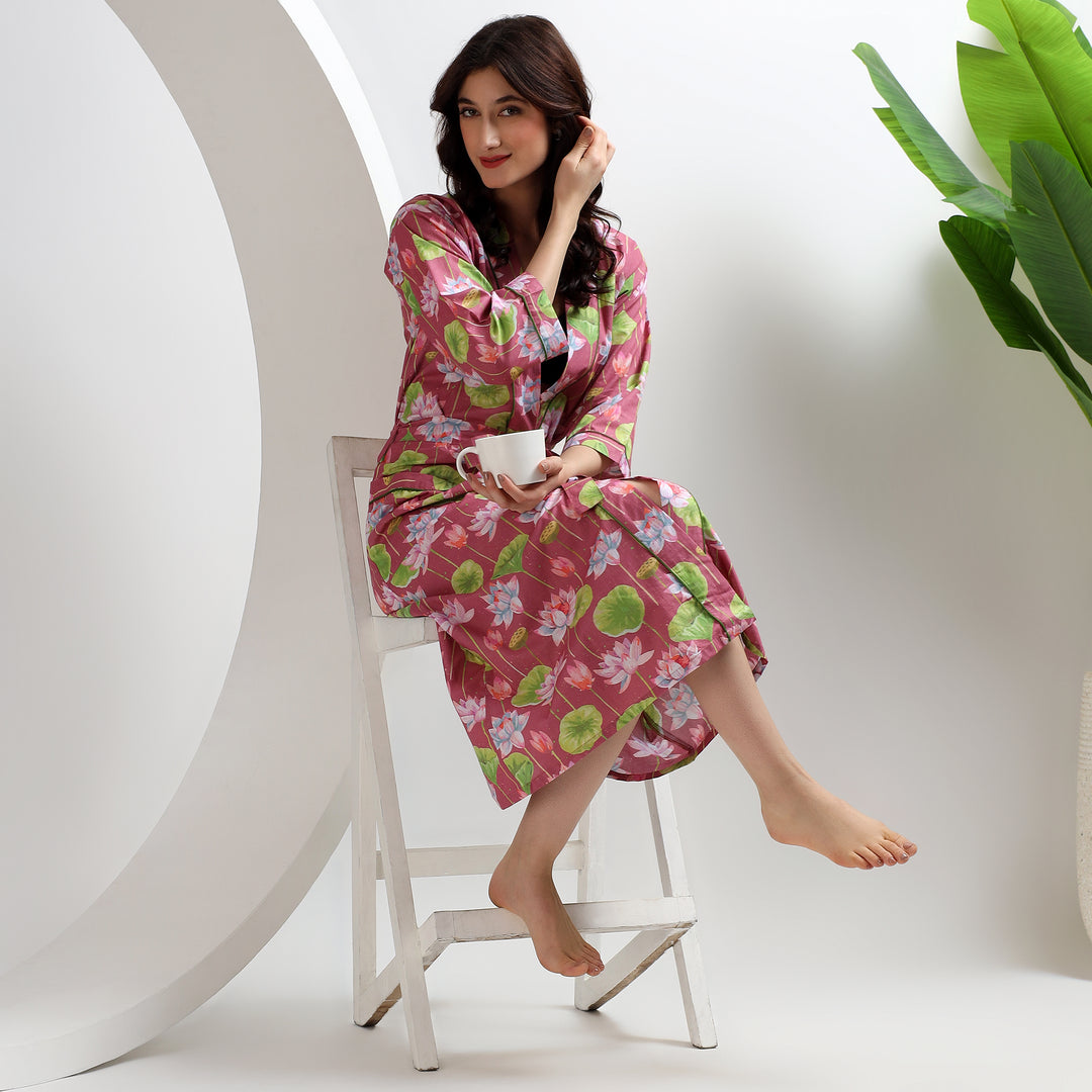 Floral Block Print Cotton Dressing Gown – Kimono & Bathrobe