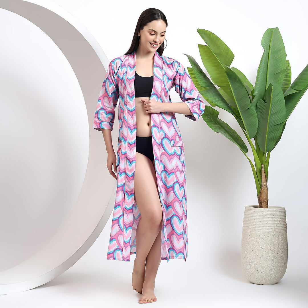 Women’s plus size dressing gown – Indian cotton block print kimono robe
