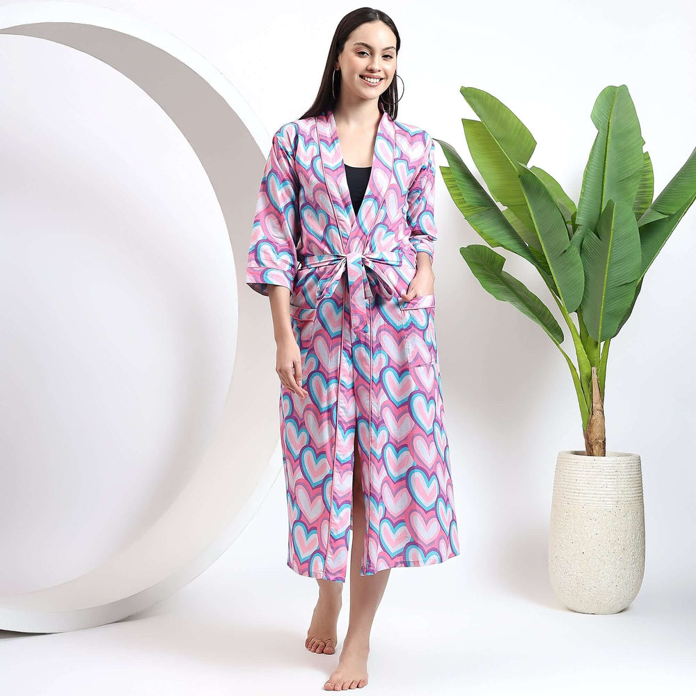 Plus size kimono robe – block print Indian cotton dressing gown for women