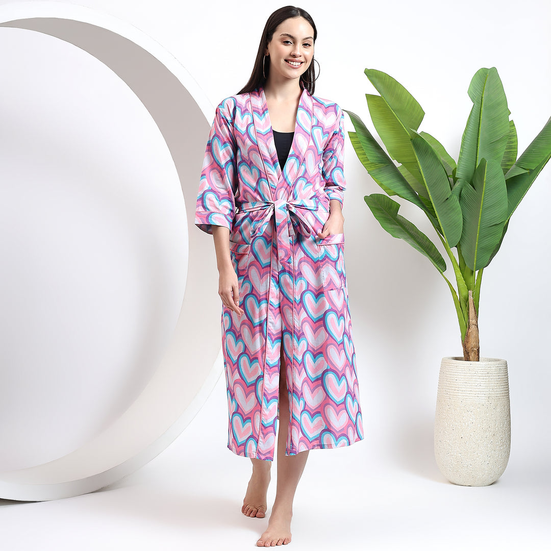Indian block print cotton kimono dress -breathable robe for women