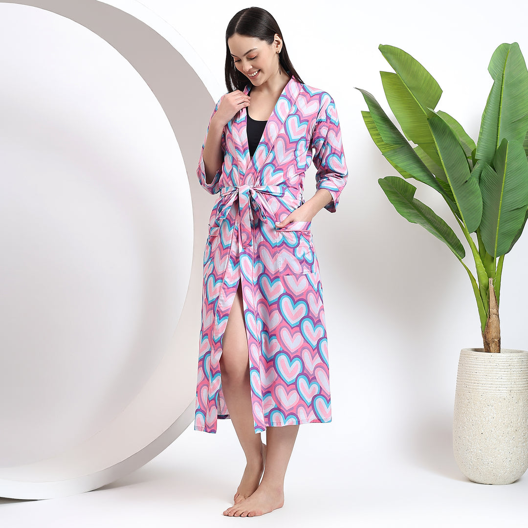 Breathable cotton kimono robe – plus size Indian block printed gown