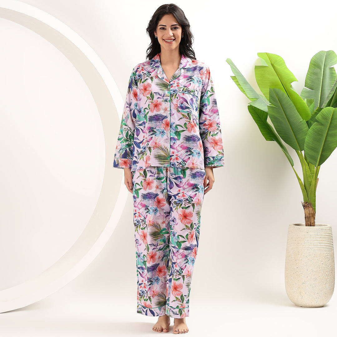 Women’s tropical print pajamas – Indian cotton PJ sets