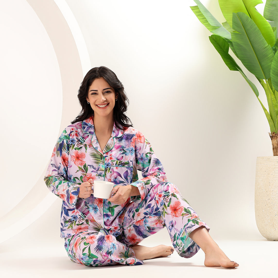 Tropical Prints Pajama Set & PJs for Women – Block Print Cotton Pajamas