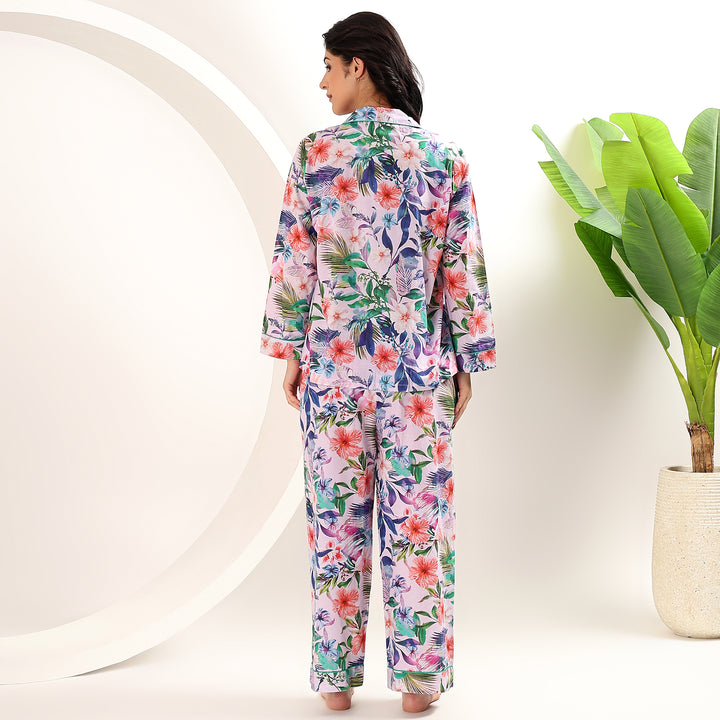 Block print cotton PJs – tropical sleepwear set for women