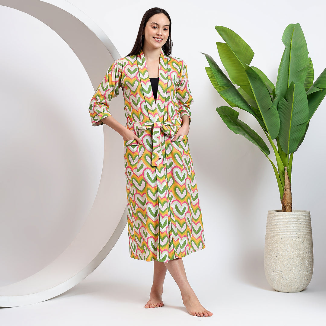 Handmade block print plus size cotton robe – kimono style