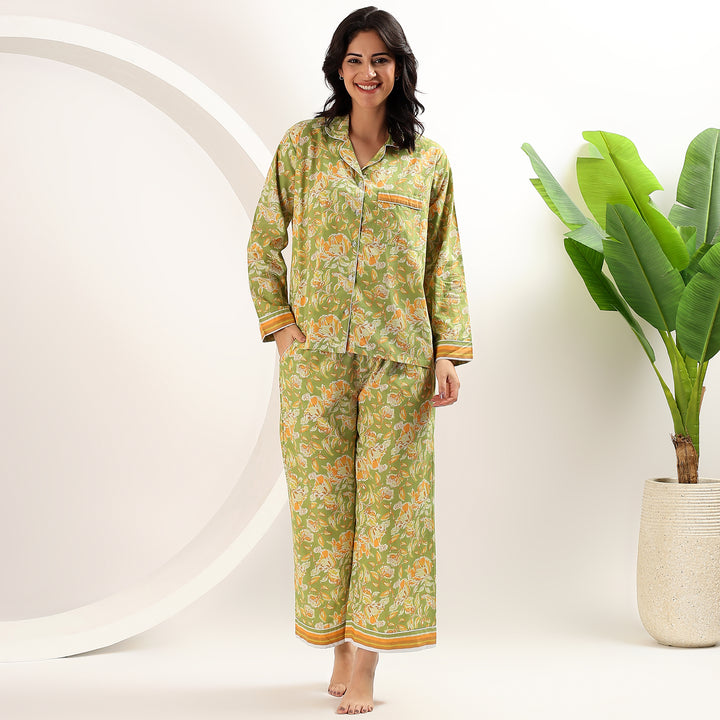 Women’s floral cotton pajamas – block print sleepwear set