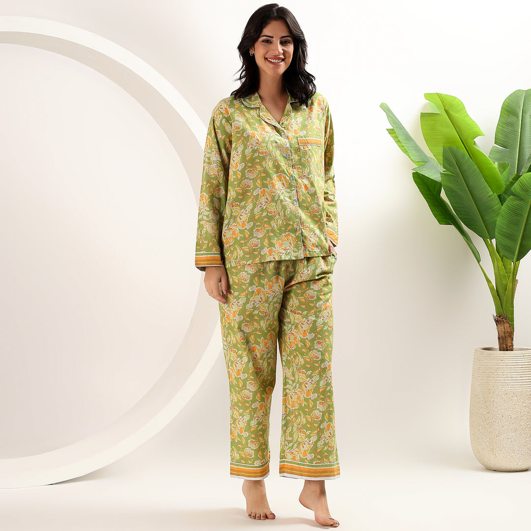 Handmade cotton pajama set – floral Indian block print PJs