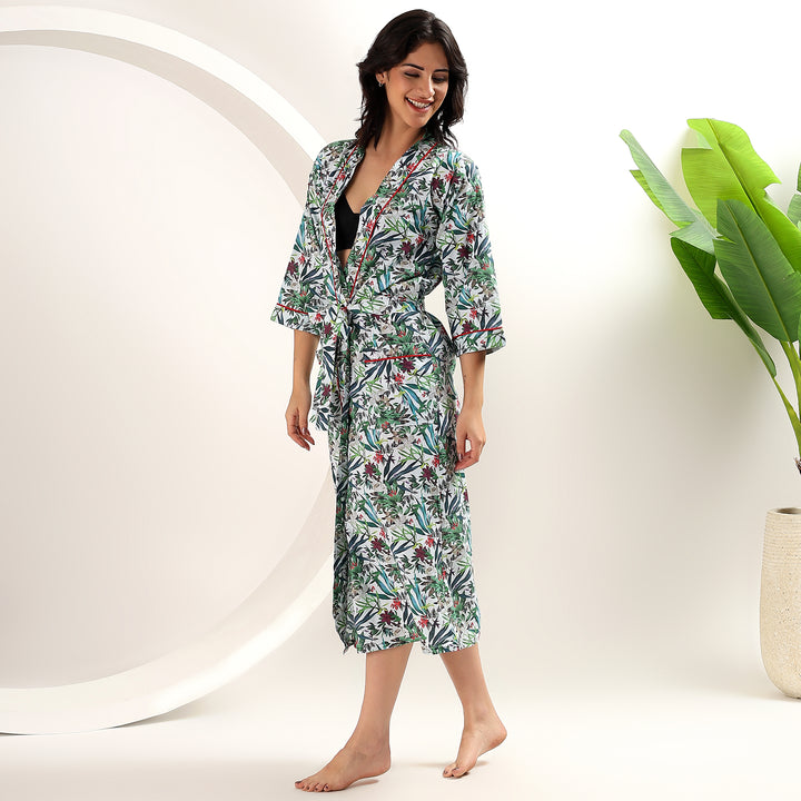 Women’s floral bathrobe – Japanese style cotton kimono robe