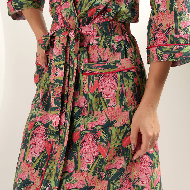 Boho style cotton robe – tiger print kimono dressing gown