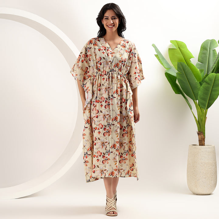 Indian block printed abaya – floral cotton kaftan dress