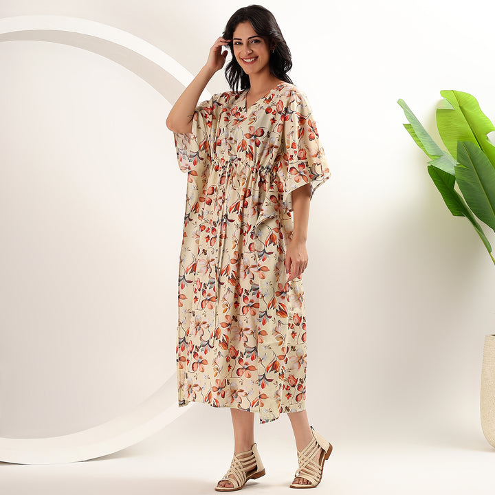Floral block print abaya – lightweight Indian cotton kaftan