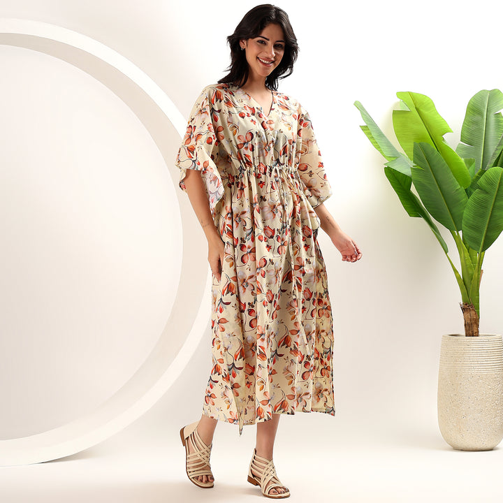 Floral cotton kaftan and abaya – Indian block print summer dress