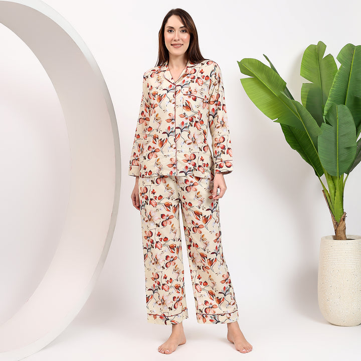 Soft cotton floral pajama set – block print matching sleepwear