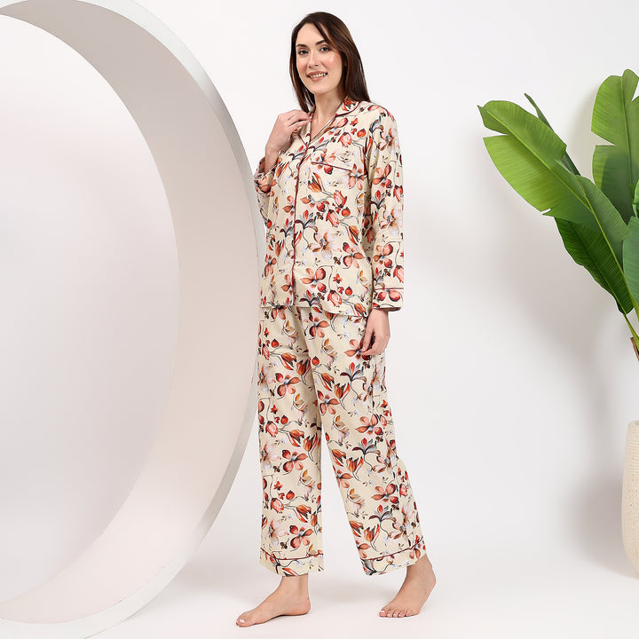 Matching floral print cotton pajamas – women’s PJ set