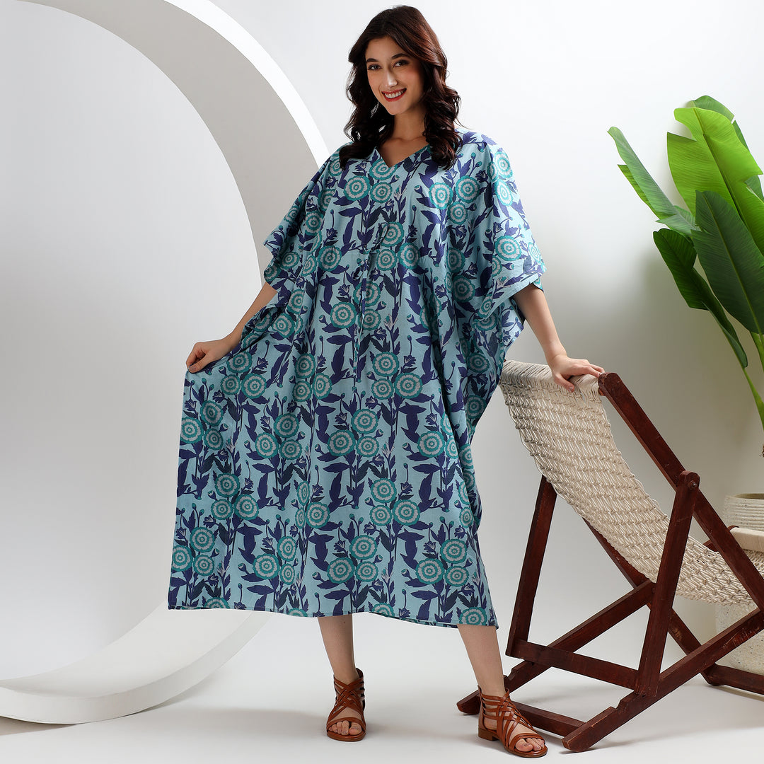 Floral block print kaftan – plus size Indian cotton dress