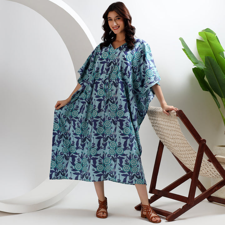 Floral block print kaftan – plus size Indian cotton dress