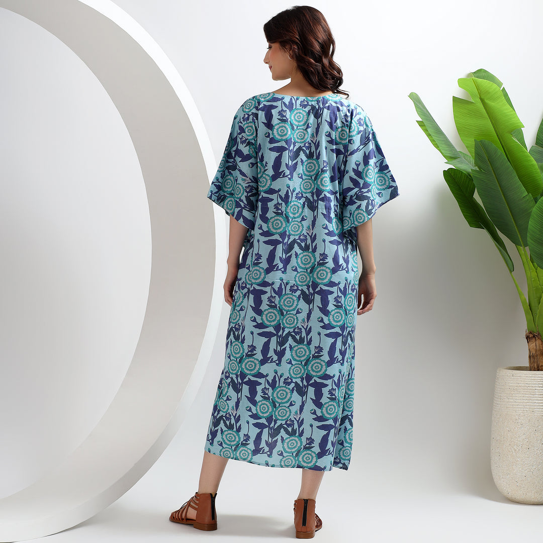 Indian cotton caftan – plus size floral block print loungewear