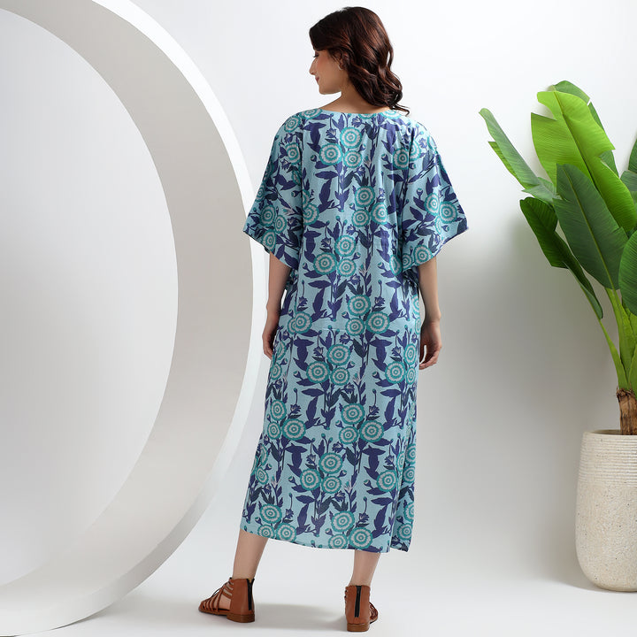 Indian cotton caftan – plus size floral block print loungewear