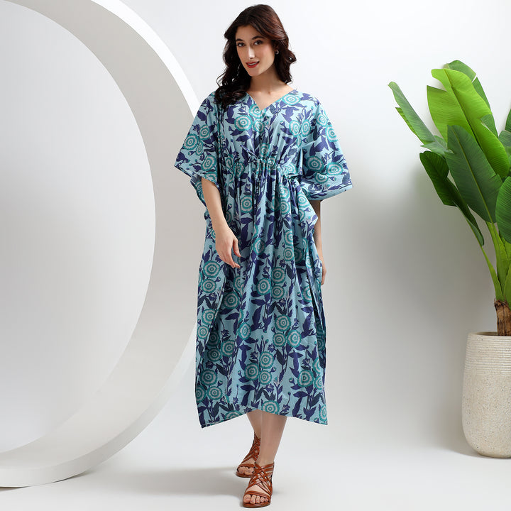 Floral block print kaftan – plus size Indian cotton outfit