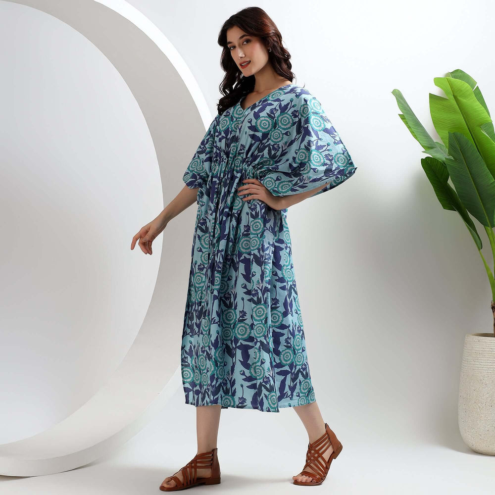 Plus size cotton caftan dress – Indian block print floral kaftan