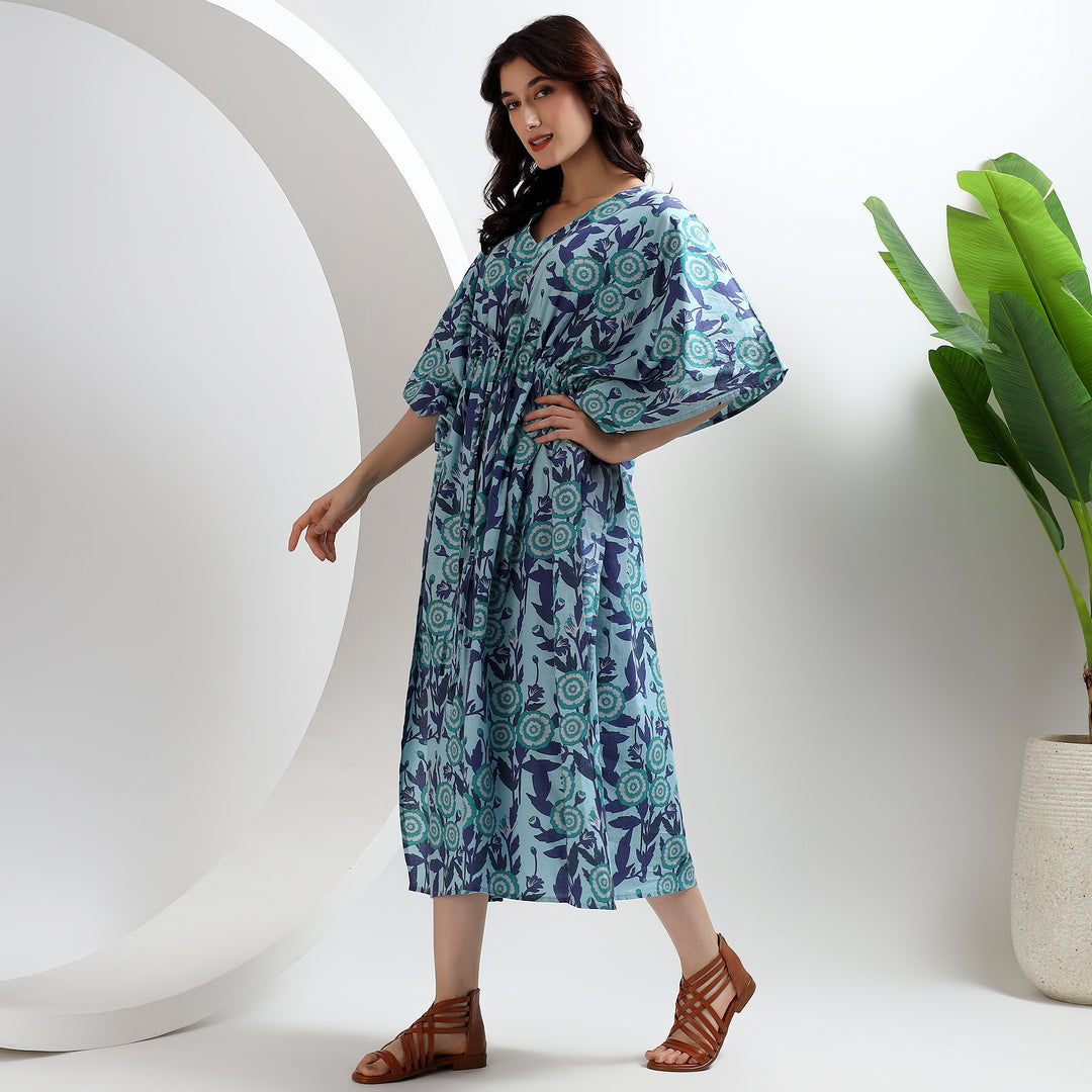 Plus size cotton caftan dress – Indian block print floral kaftan